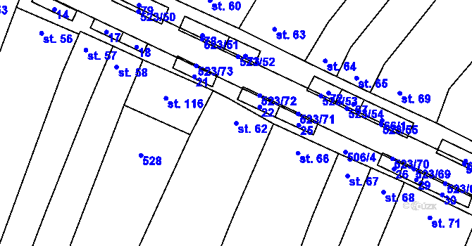 Parcela st. 62 v KÚ Karolín u Sulimova, Katastrální mapa