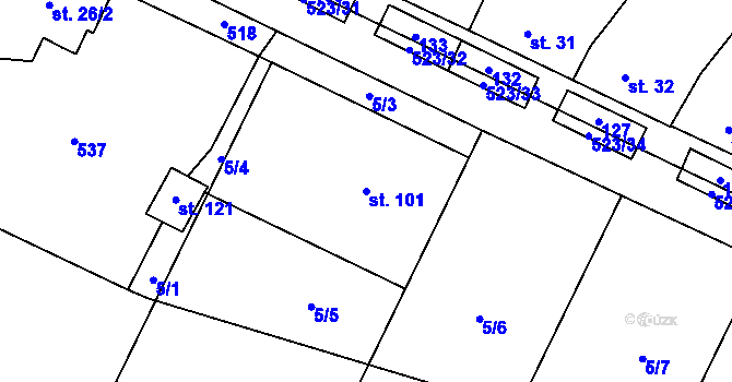 Parcela st. 101 v KÚ Karolín u Sulimova, Katastrální mapa