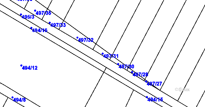 Parcela st. 497/31 v KÚ Karolín u Sulimova, Katastrální mapa