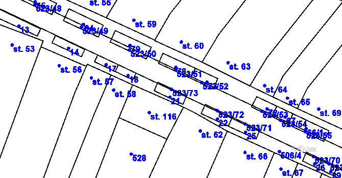 Parcela st. 523/73 v KÚ Karolín u Sulimova, Katastrální mapa