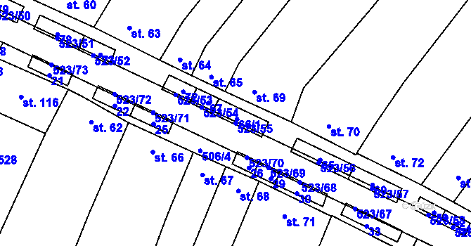 Parcela st. 523/55 v KÚ Karolín u Sulimova, Katastrální mapa
