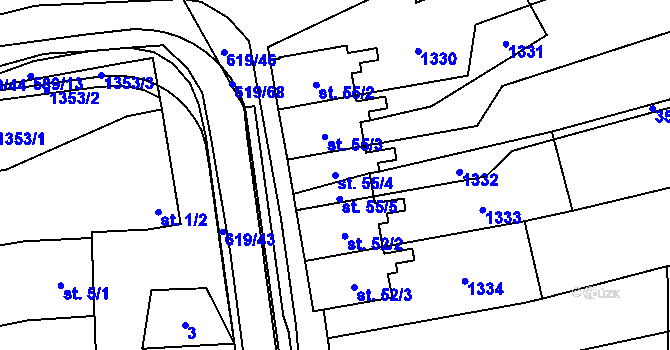 Parcela st. 55/4 v KÚ Sulimov, Katastrální mapa