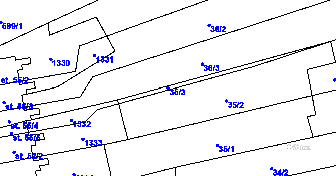 Parcela st. 35/3 v KÚ Sulimov, Katastrální mapa