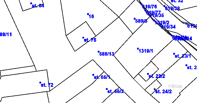 Parcela st. 588/13 v KÚ Sulimov, Katastrální mapa