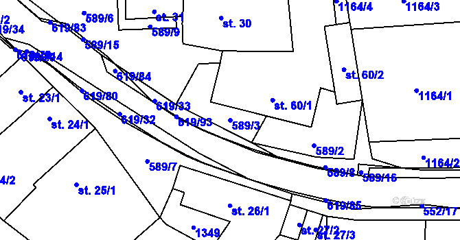 Parcela st. 589/3 v KÚ Sulimov, Katastrální mapa