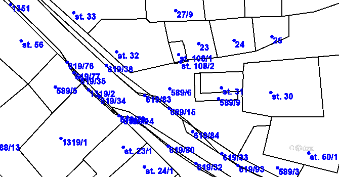 Parcela st. 589/6 v KÚ Sulimov, Katastrální mapa