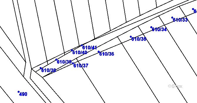 Parcela st. 610/36 v KÚ Sulimov, Katastrální mapa