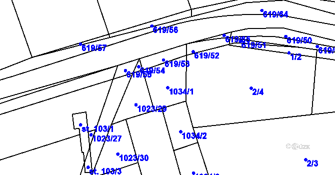 Parcela st. 1034/1 v KÚ Sulimov, Katastrální mapa