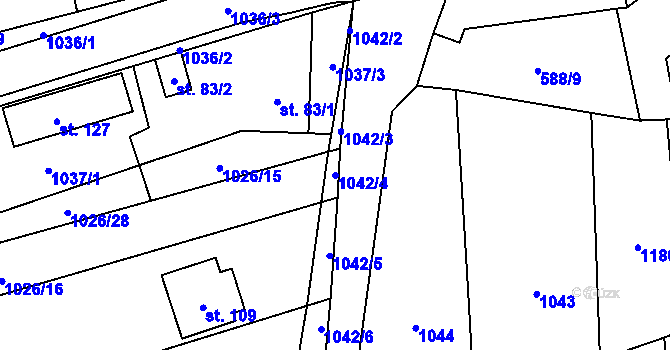 Parcela st. 1042/4 v KÚ Sulimov, Katastrální mapa