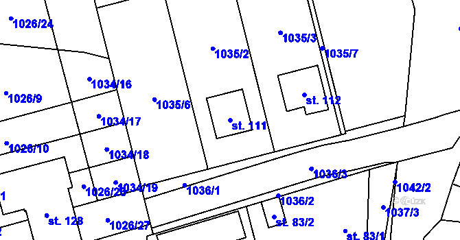 Parcela st. 111 v KÚ Sulimov, Katastrální mapa