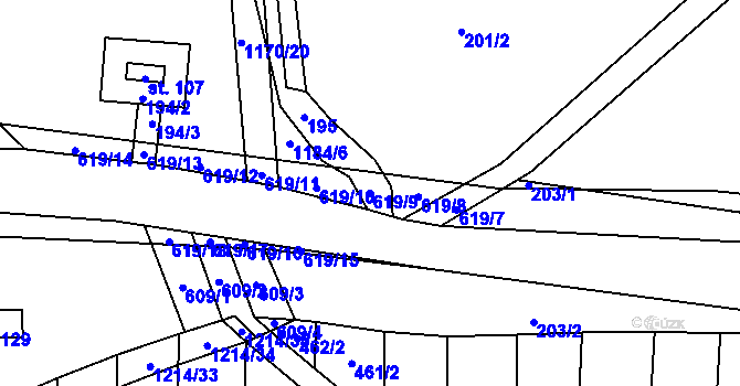 Parcela st. 619/9 v KÚ Sulimov, Katastrální mapa