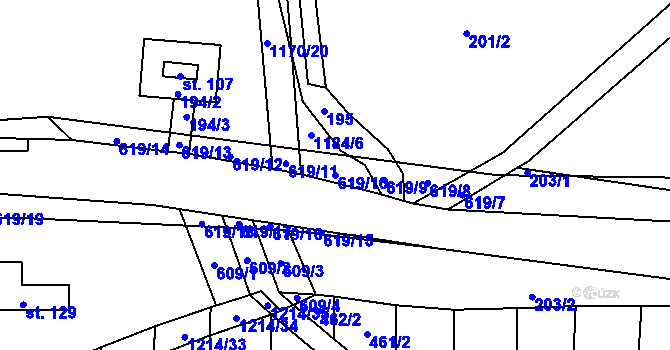 Parcela st. 619/10 v KÚ Sulimov, Katastrální mapa