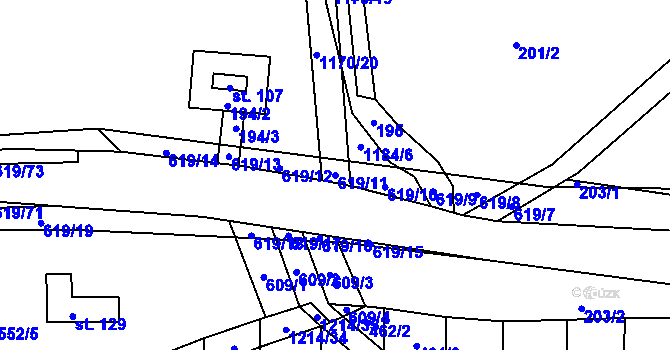 Parcela st. 619/11 v KÚ Sulimov, Katastrální mapa