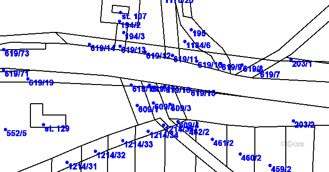 Parcela st. 619/16 v KÚ Sulimov, Katastrální mapa