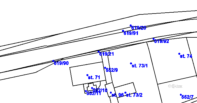 Parcela st. 619/21 v KÚ Sulimov, Katastrální mapa