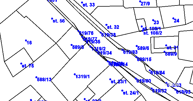 Parcela st. 619/34 v KÚ Sulimov, Katastrální mapa