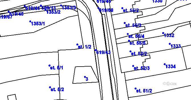 Parcela st. 619/43 v KÚ Sulimov, Katastrální mapa