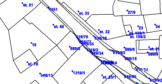 Parcela st. 619/35 v KÚ Sulimov, Katastrální mapa
