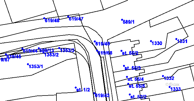 Parcela st. 619/68 v KÚ Sulimov, Katastrální mapa