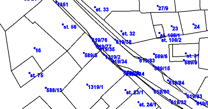 Parcela st. 1319/2 v KÚ Sulimov, Katastrální mapa