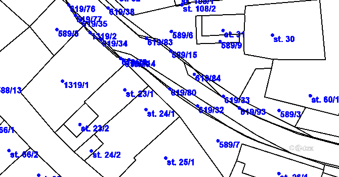 Parcela st. 619/80 v KÚ Sulimov, Katastrální mapa