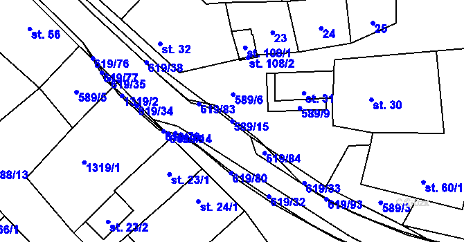 Parcela st. 589/15 v KÚ Sulimov, Katastrální mapa