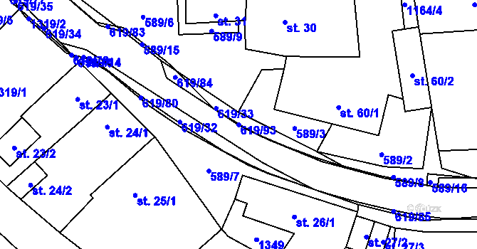 Parcela st. 619/93 v KÚ Sulimov, Katastrální mapa