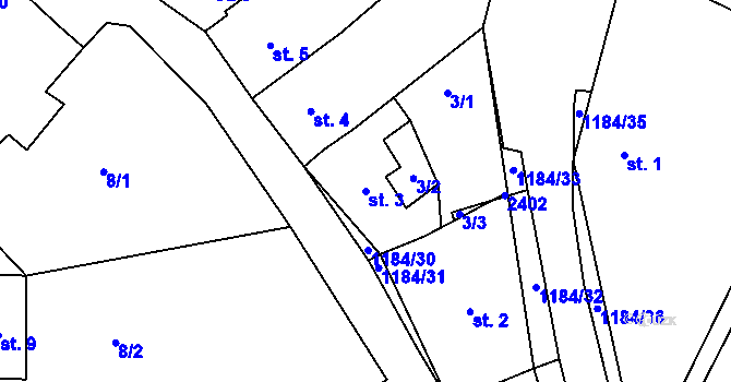 Parcela st. 3 v KÚ Vrbka u Sulimova, Katastrální mapa
