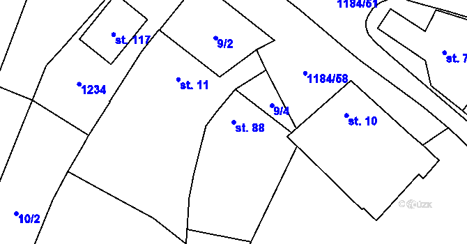 Parcela st. 88 v KÚ Vrbka u Sulimova, Katastrální mapa