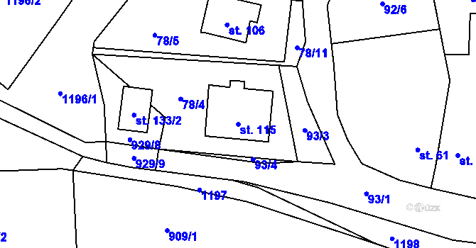 Parcela st. 115 v KÚ Sulislav, Katastrální mapa