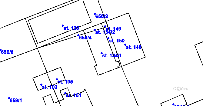 Parcela st. 134/1 v KÚ Sulislav, Katastrální mapa