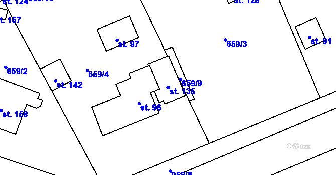 Parcela st. 135 v KÚ Sulislav, Katastrální mapa