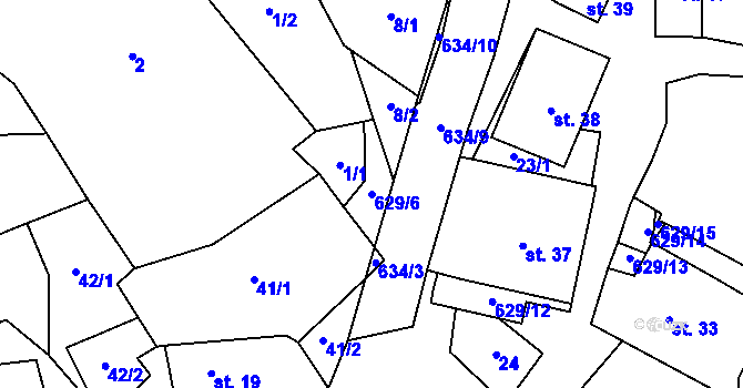 Parcela st. 629/6 v KÚ Polom u Sulkovce, Katastrální mapa