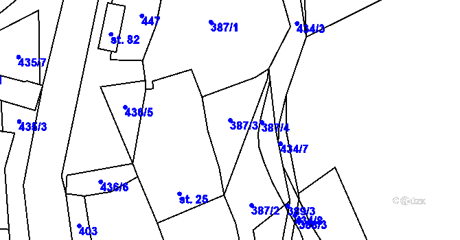 Parcela st. 387/3 v KÚ Ubušínek, Katastrální mapa
