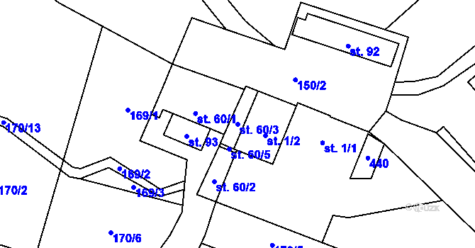Parcela st. 60/3 v KÚ Ubušínek, Katastrální mapa