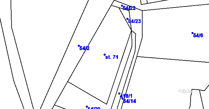 Parcela st. 71 v KÚ Ubušínek, Katastrální mapa