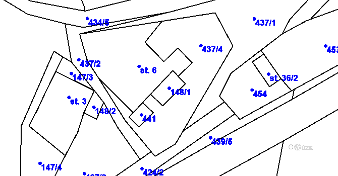 Parcela st. 148/1 v KÚ Ubušínek, Katastrální mapa