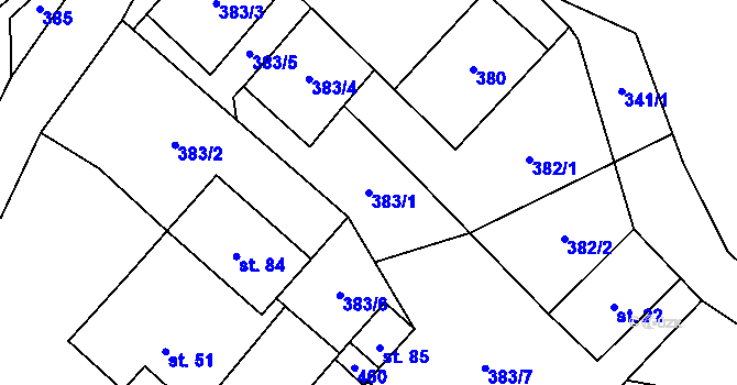 Parcela st. 383/1 v KÚ Ubušínek, Katastrální mapa