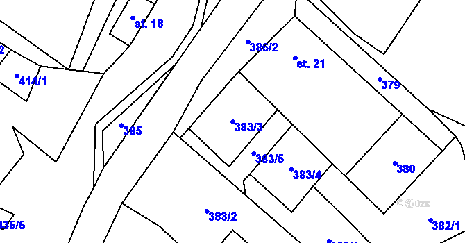 Parcela st. 383/3 v KÚ Ubušínek, Katastrální mapa