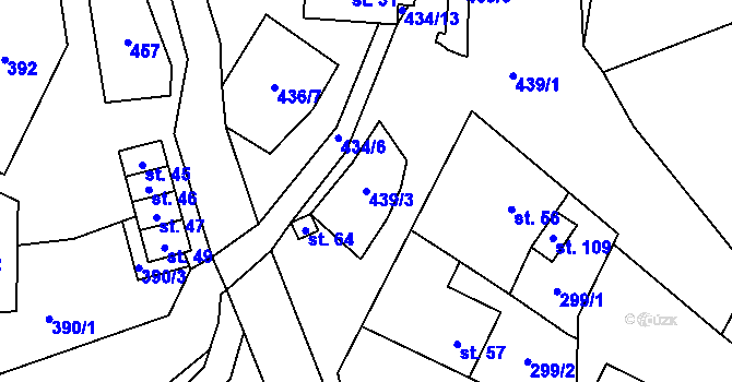 Parcela st. 439/3 v KÚ Ubušínek, Katastrální mapa