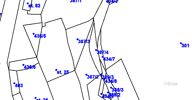 Parcela st. 387/4 v KÚ Ubušínek, Katastrální mapa