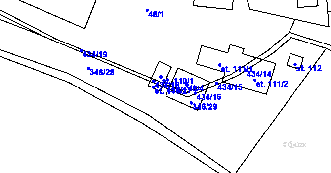 Parcela st. 434/17 v KÚ Ubušínek, Katastrální mapa