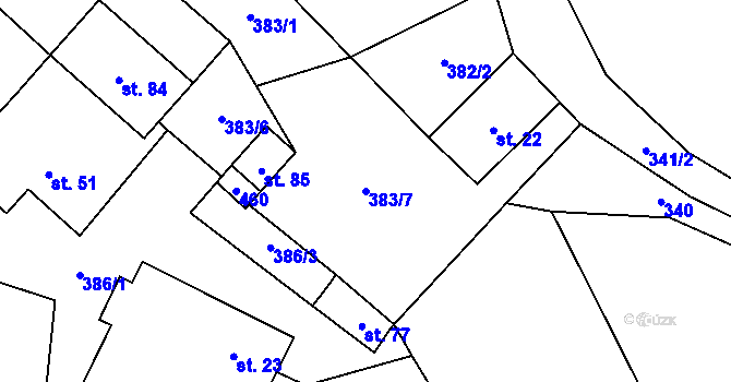 Parcela st. 383/7 v KÚ Ubušínek, Katastrální mapa