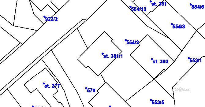 Parcela st. 381/1 v KÚ Supíkovice, Katastrální mapa