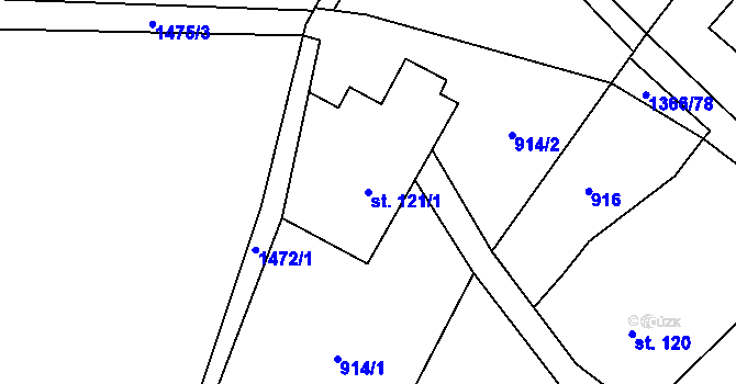 Parcela st. 121/1 v KÚ Supíkovice, Katastrální mapa