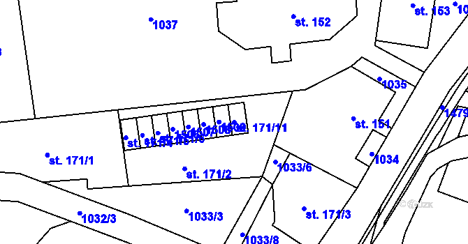 Parcela st. 171/11 v KÚ Supíkovice, Katastrální mapa