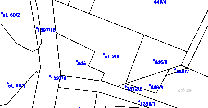 Parcela st. 206 v KÚ Supíkovice, Katastrální mapa