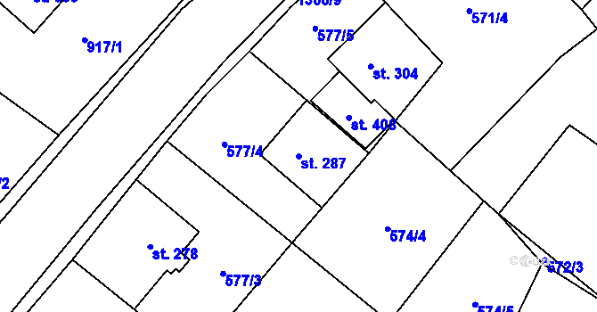Parcela st. 287 v KÚ Supíkovice, Katastrální mapa