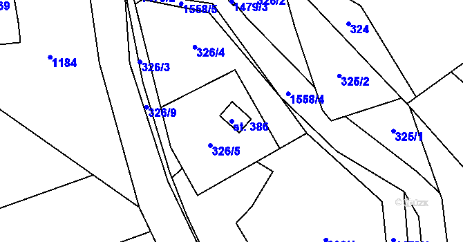 Parcela st. 386 v KÚ Supíkovice, Katastrální mapa