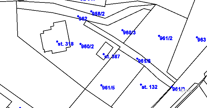 Parcela st. 387 v KÚ Supíkovice, Katastrální mapa